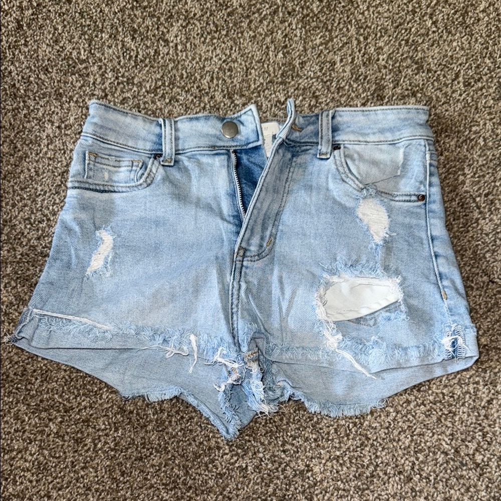 Light Blue Distressed Denim Shorts